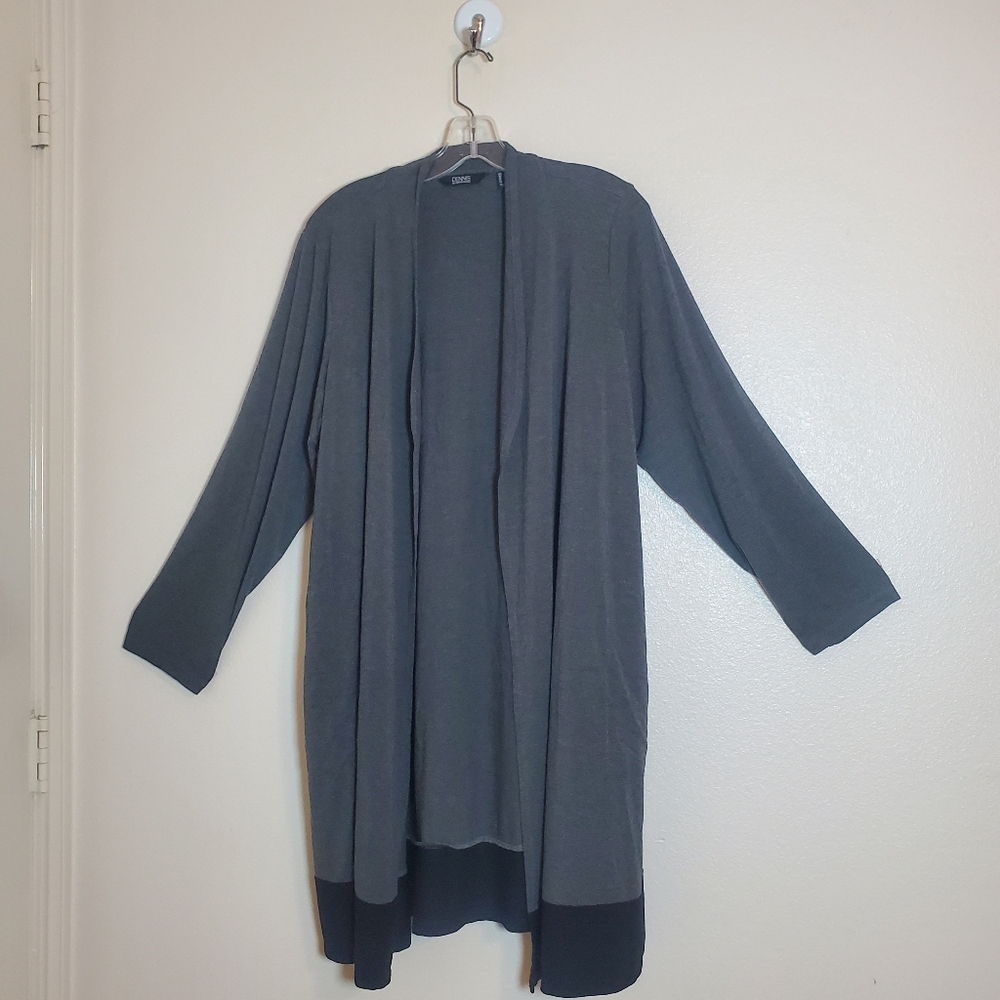 Dennis by Dennis Basso Open Front Cardigan Duster Size 1X Gray/Black
